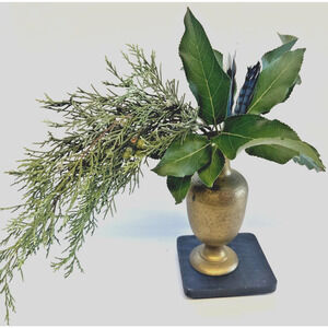 Solid Brass Engraved Pedestal Vase Made in India Stamped on Bottom 6" Tall